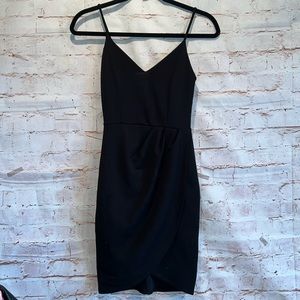 Lulus Dress Womens XS Forever Your Girl Black Bodycon Mini Tulip Front straps